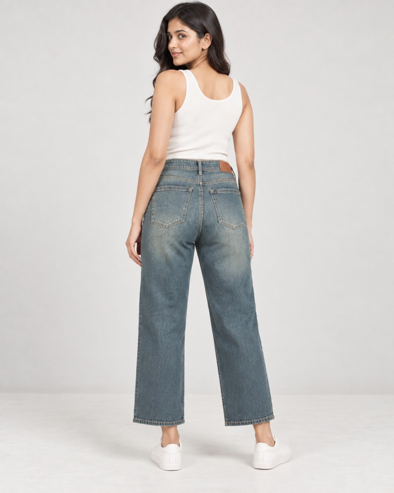 Women’s Vintage Blue High-Rise Wide-Leg Cropped Jeans