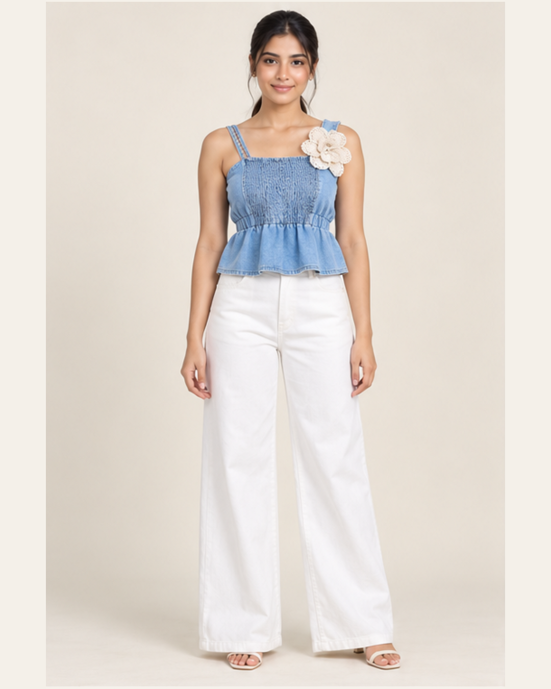 Women’s Light Blue Denim Peplum Crop Top