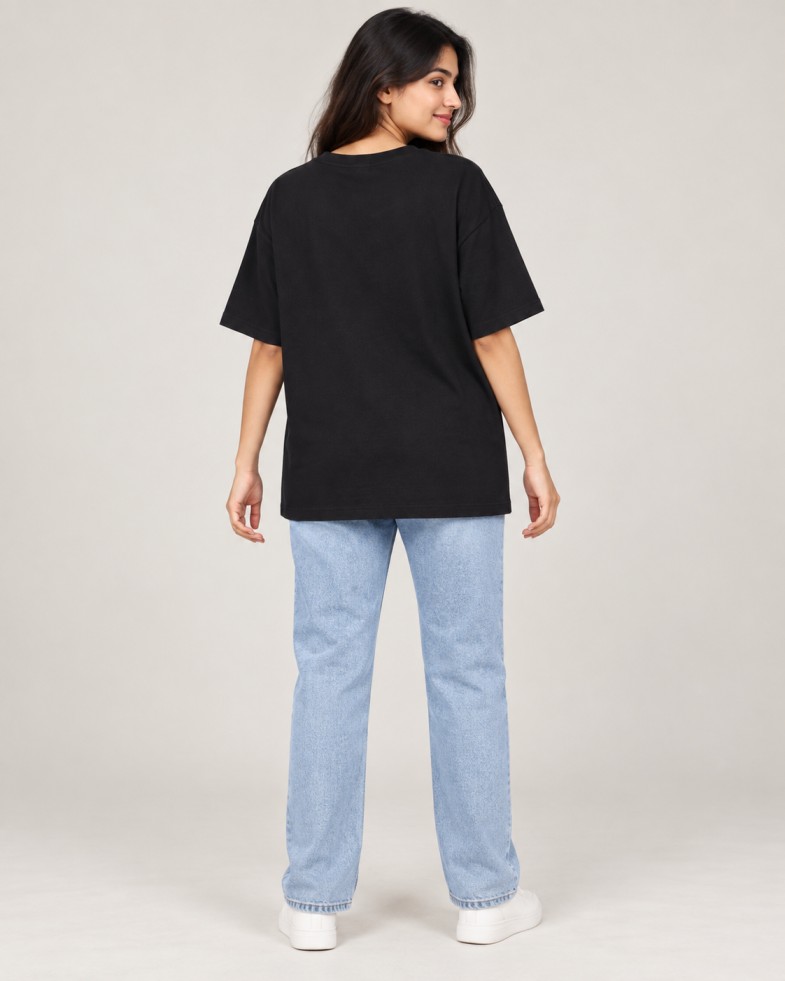 Women’s Black Oversized Dog Print T shirt