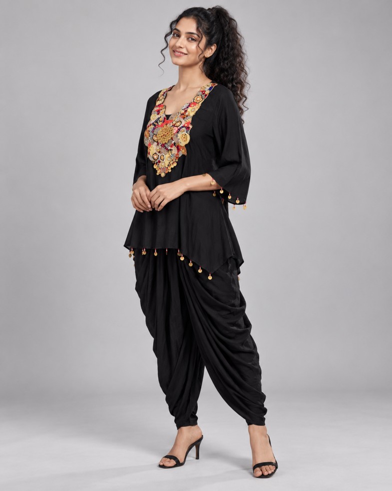 AAVARI Women’s Black Embellished Top & Dhoti Pant Co-ord Set