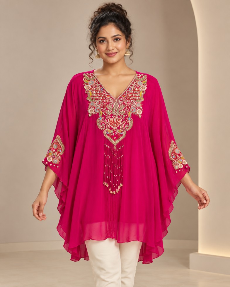 AAVARI Women’s Fuchsia Pink Embellished Kurta & Sharara Set