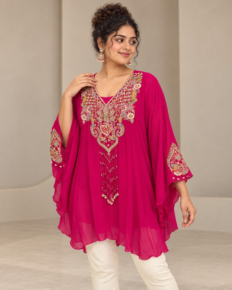AAVARI Women’s Fuchsia Pink Embellished Kurta & Sharara Set