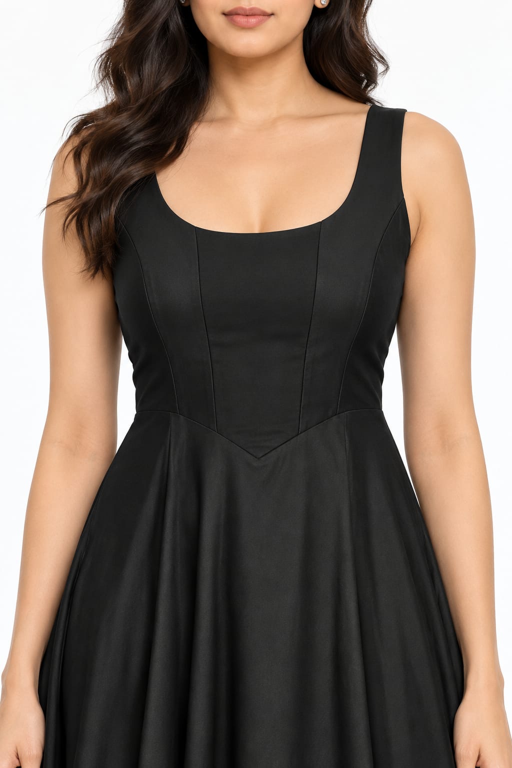 AAVARI Women’s Black Sleeveless Fit & Flare Maxi Dress with Scoop Neck