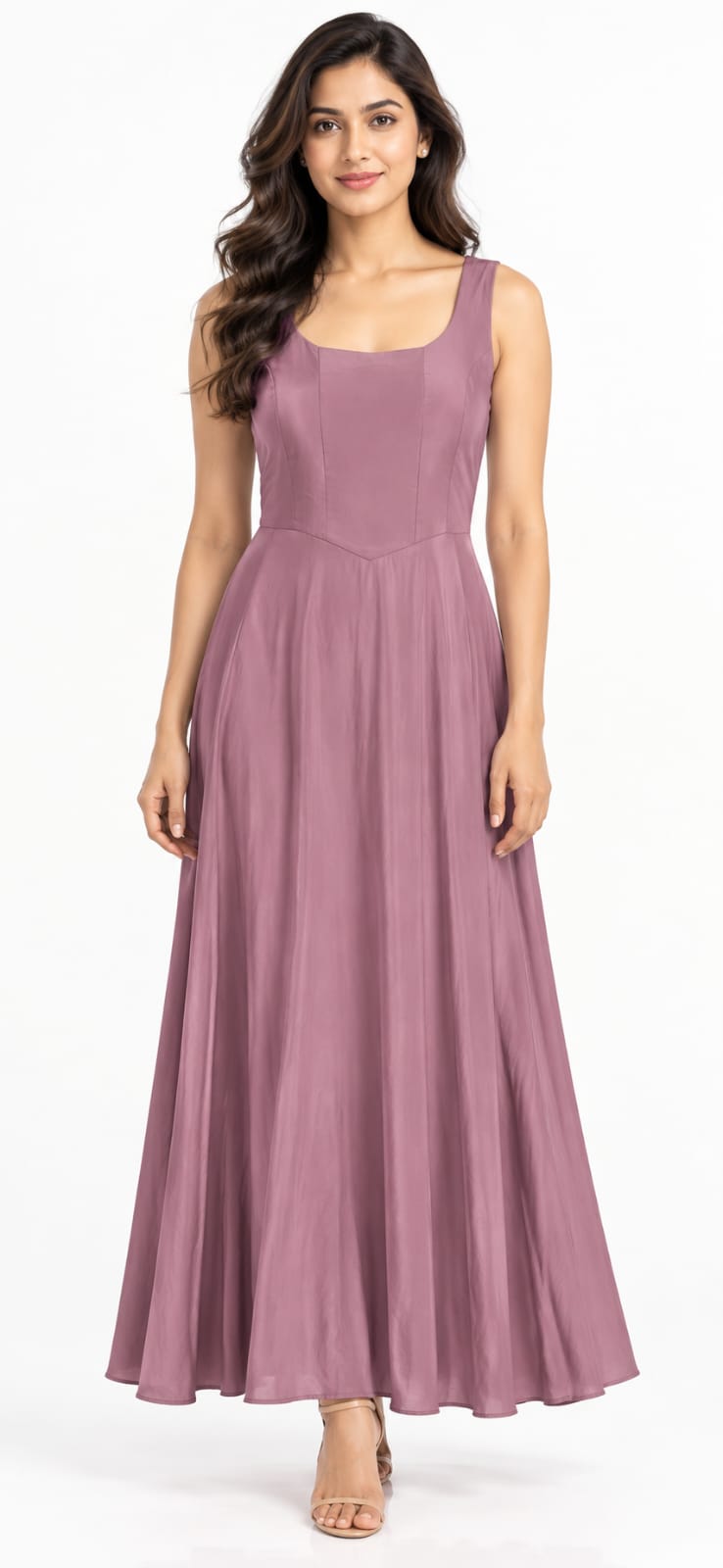 AAVARI Women’s Dusty Mauve Sleeveless Fit & Flare Maxi Dress with Scoop Neck