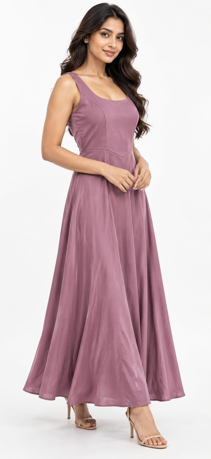 AAVARI Women’s Dusty Mauve Sleeveless Fit & Flare Maxi Dress with Scoop Neck