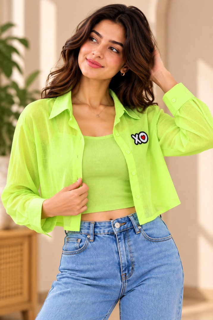 Women’s Lime Green Cropped Shirt, Inner Top
