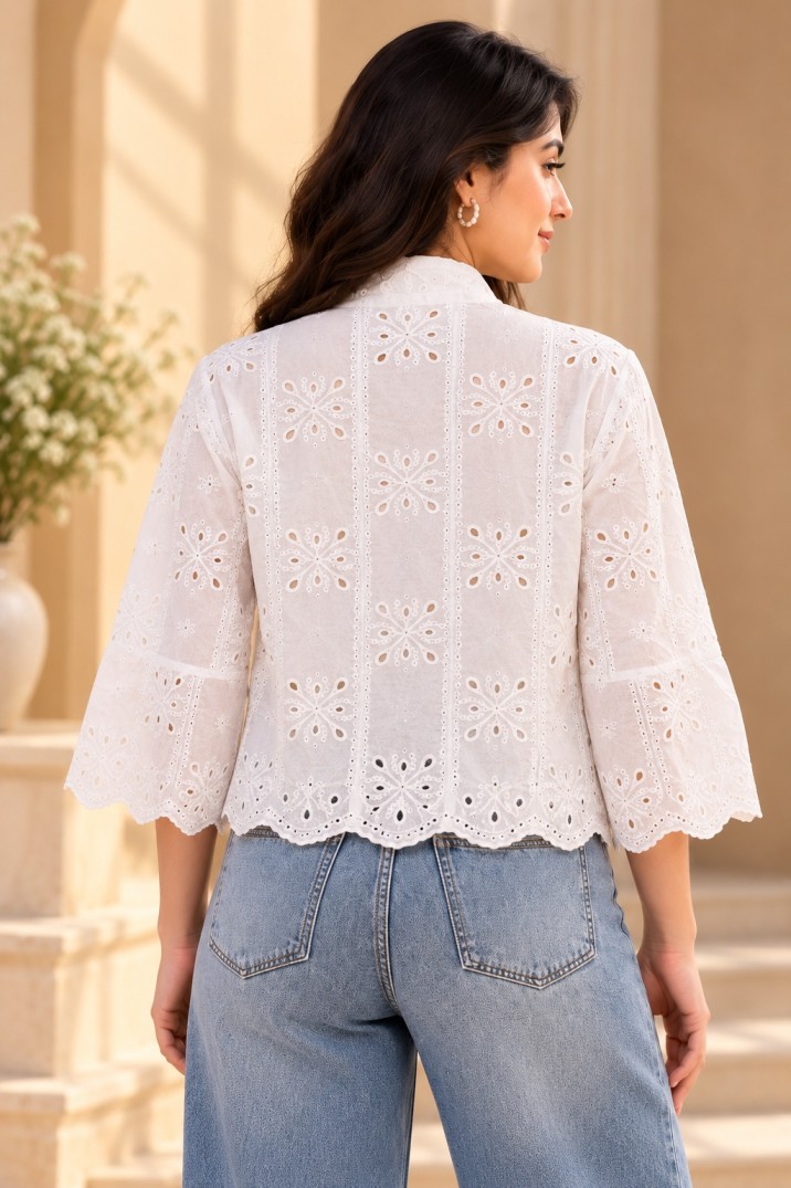 AAVARI Women’s White Floral Eyelet Embroidered Top