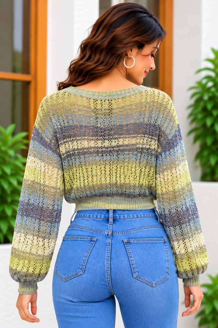 AAVARI Women’s Open-Knit Cropped Sweater Top