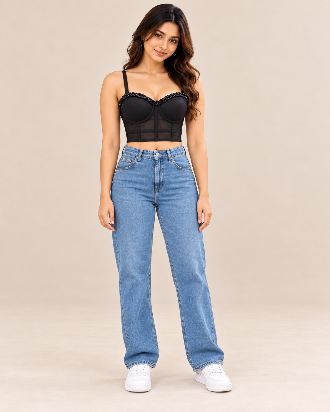 AAVARI Women’s Black Mesh Corset Crop Top with Sweetheart Neckline