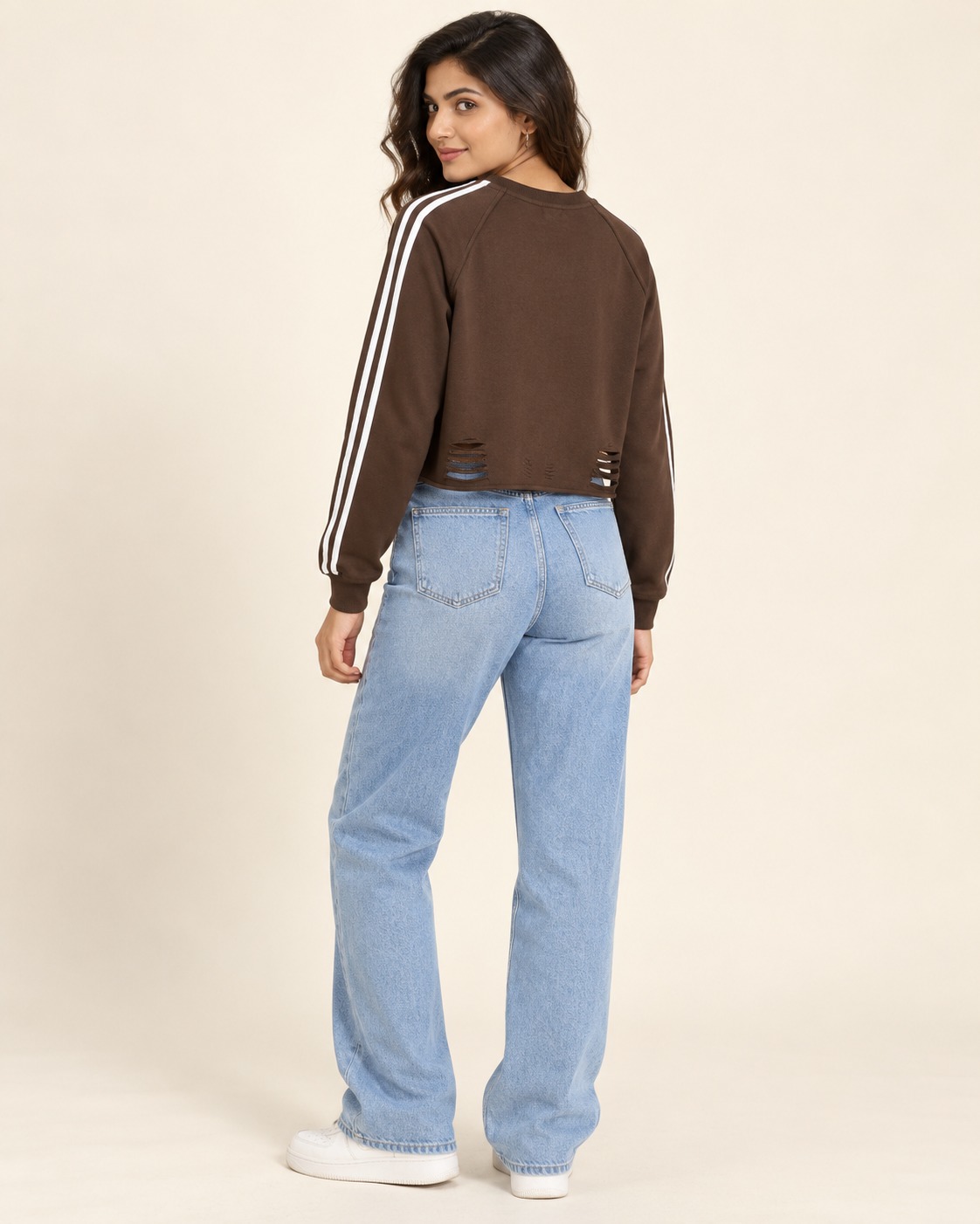AAVARI Women’s Chocolate Brown Graphic Crop Sweatshirt with Full Sleeves