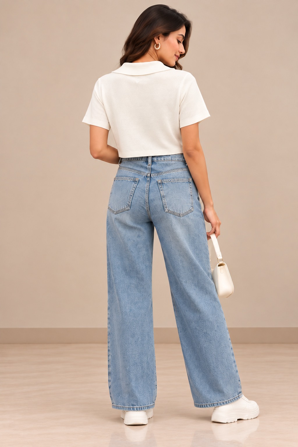 Women’s White Polo Collar Crop Top with Quarter-Zip Neck & Short Sleeves