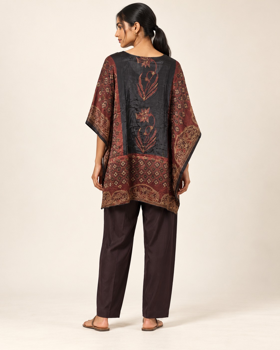 Women’s Maroon & Black Ethnic Printed Kaftan Co-ord Set with Floral