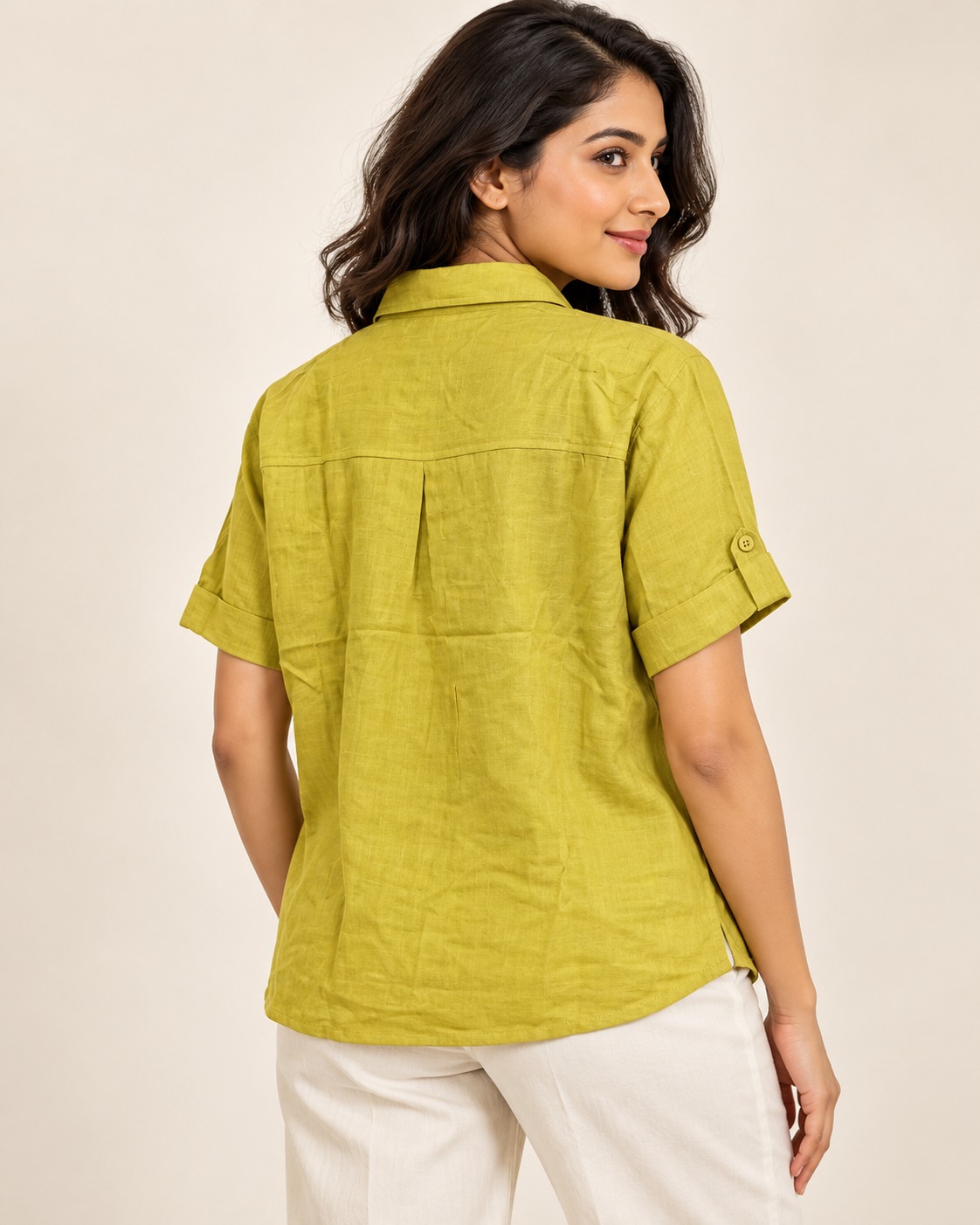 AAVARI Women's Lime Green Heart Embroidered Casual Shirt