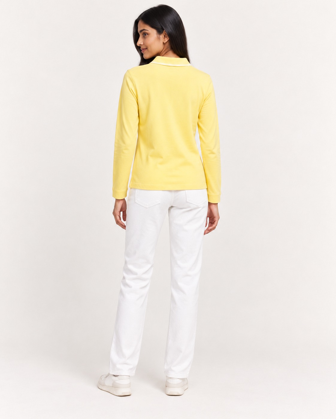 AAVARI Women's Pastel Yellow Full Sleeve Half-Zip Polo T-Shirt