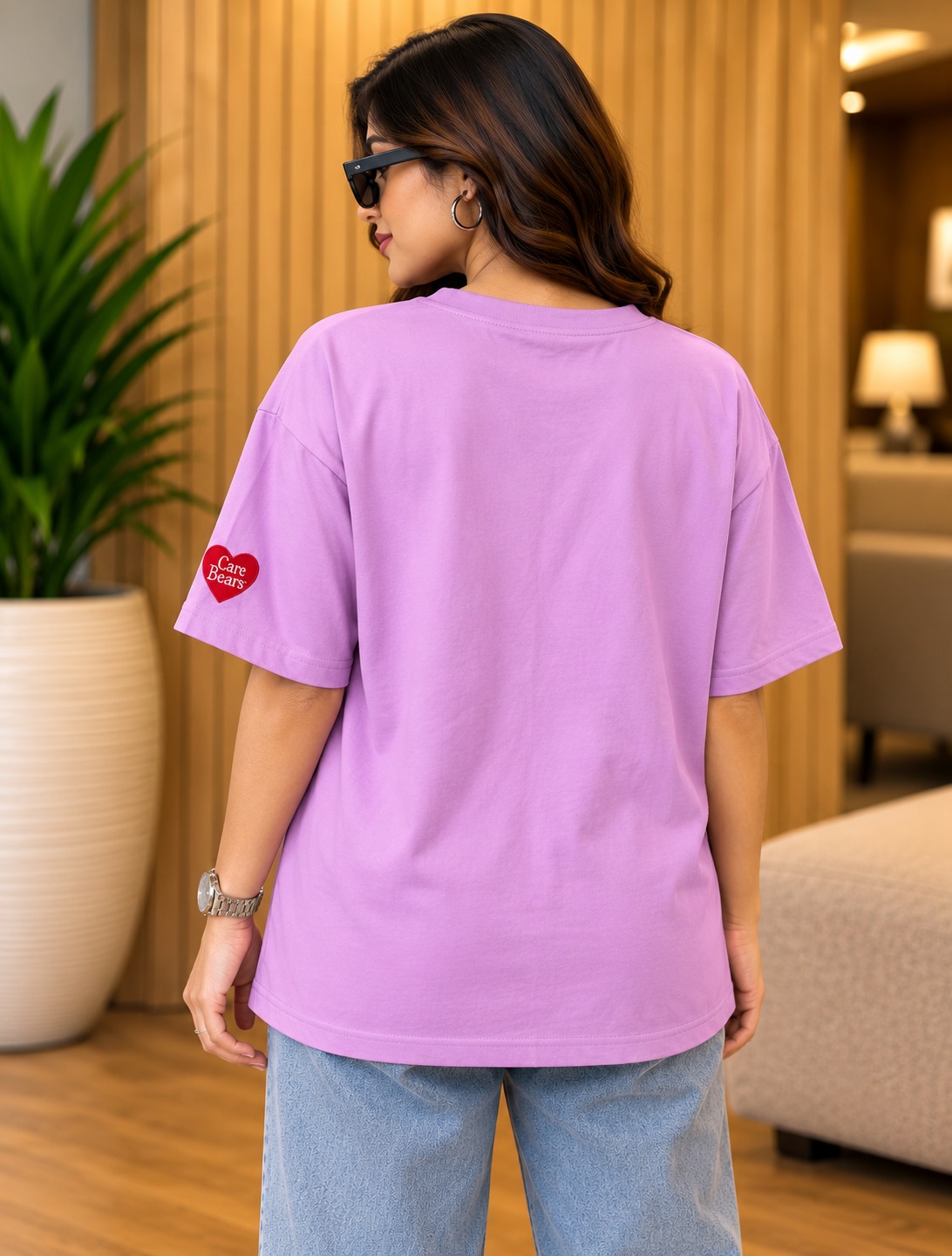 AAVARI Women's Lavender Oversized Care Bears Graphic Printed T-Shirt