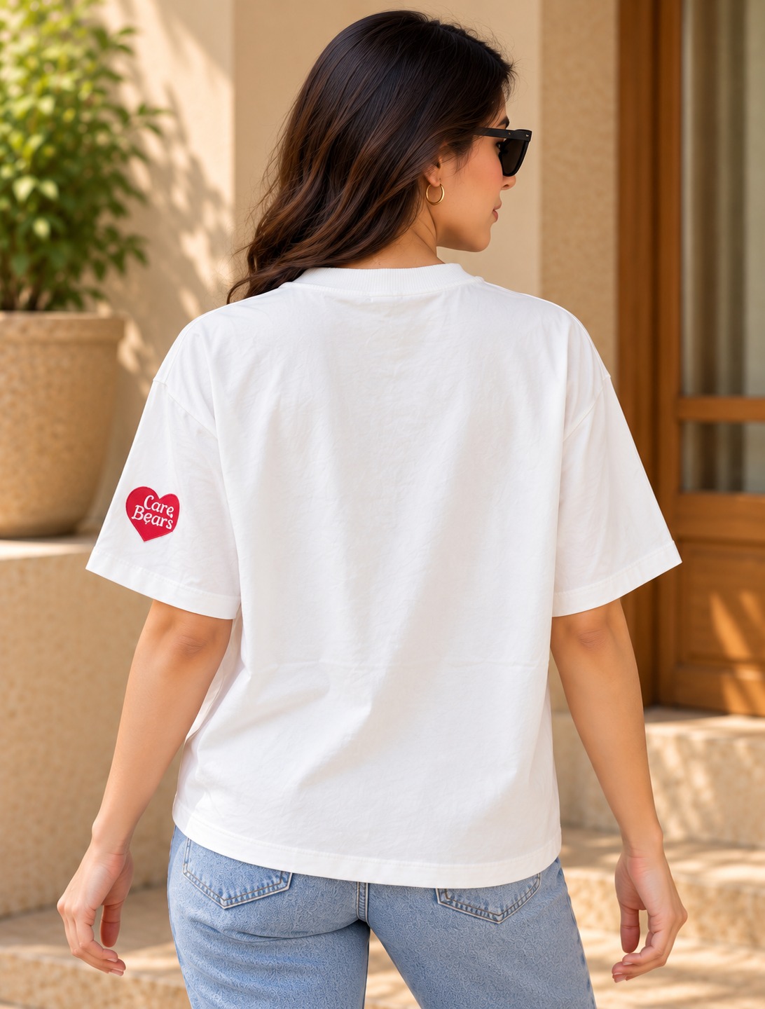 AAVARI Women's White Oversized Care Bears Graphic Printed T-Shirt