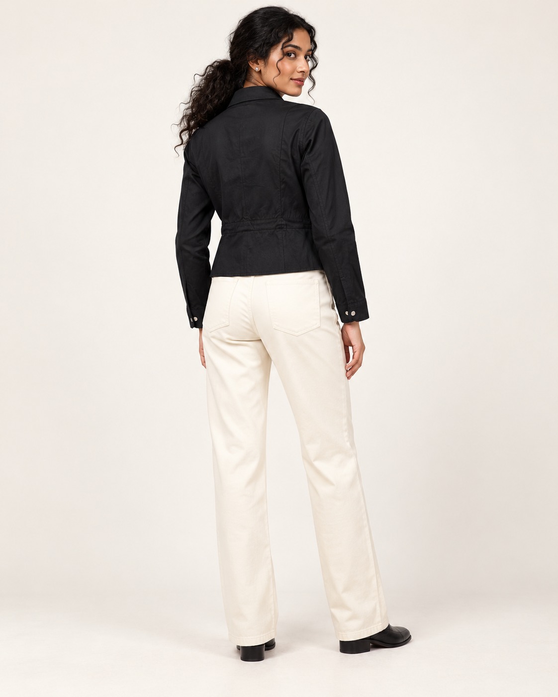 AAVARI Women's Black Solid Cropped Jacket with Full Sleeves & Flap Pockets