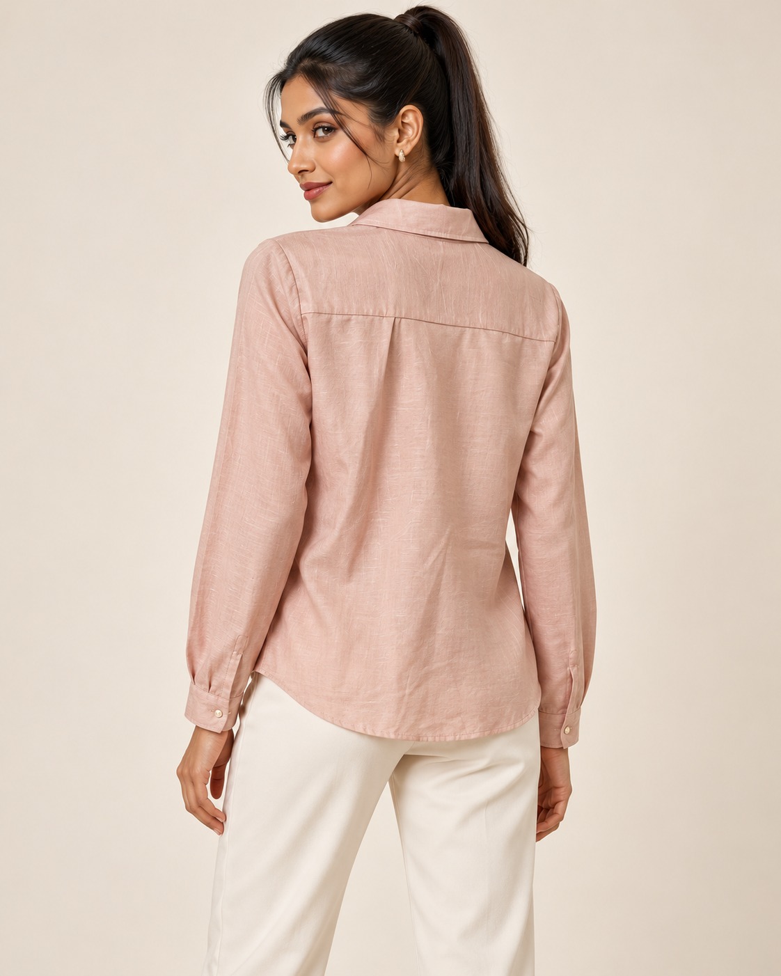 AAVARI Women's Dusty Pink Solid Shirt with Heart Buckle & Side Tie Detail