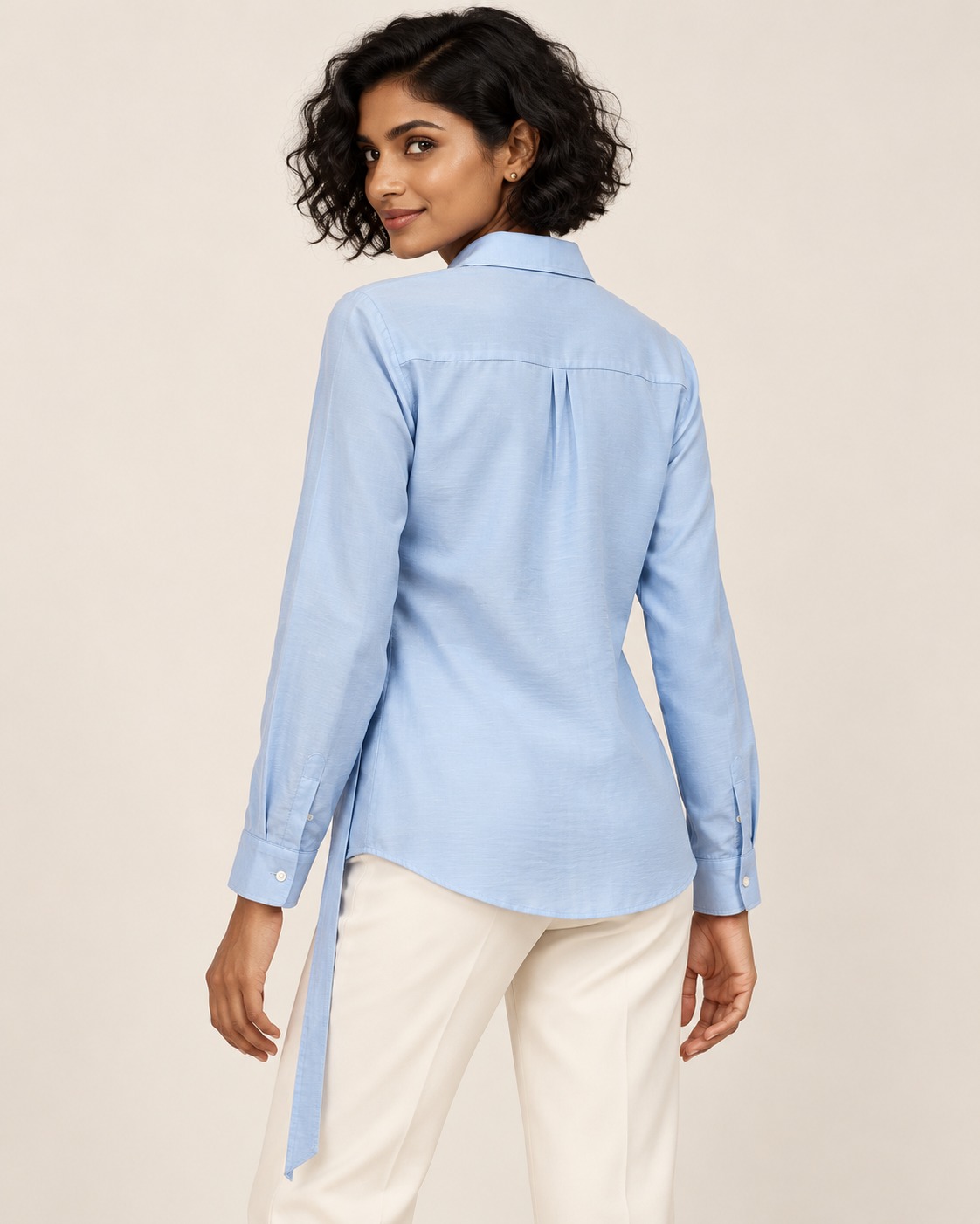 AAVARI Women's Sky Blue Solid Wrap Style Shirt with Heart Buckle, Full Sleeves