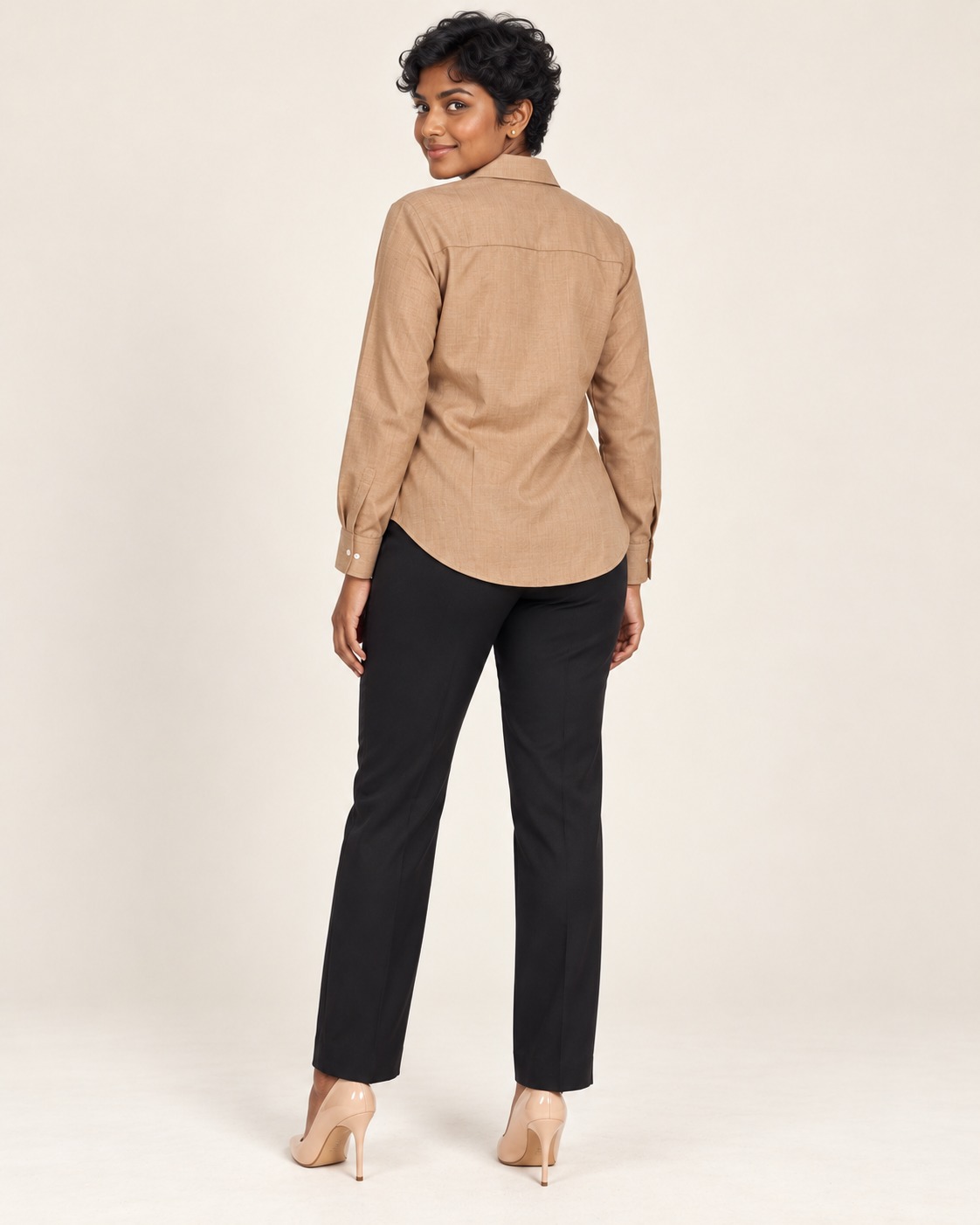 AAVARI Women's Beige Wrap Style Shirt with Heart Buckle, Full Sleeves