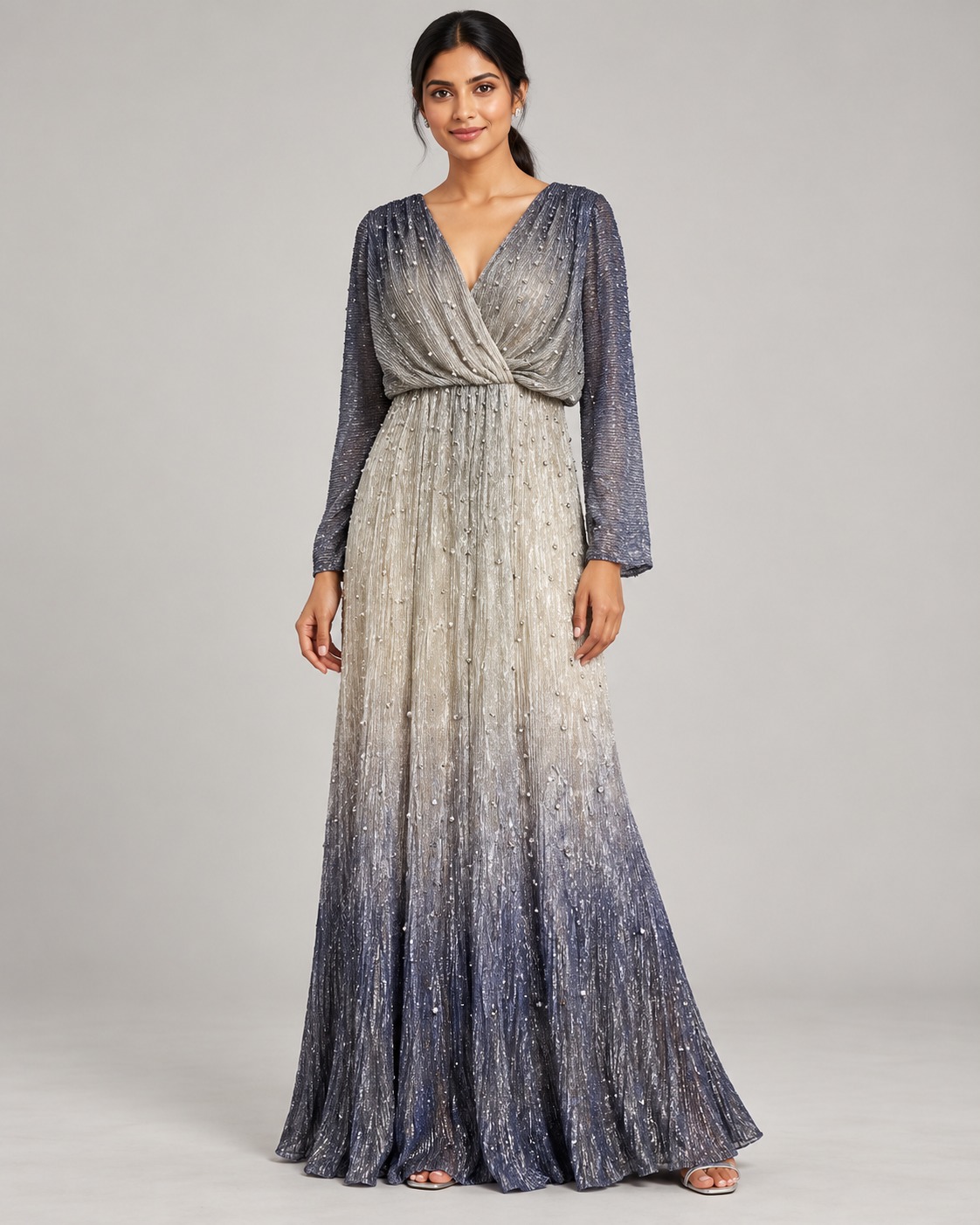 Long One Pice Metallic Silver Grey