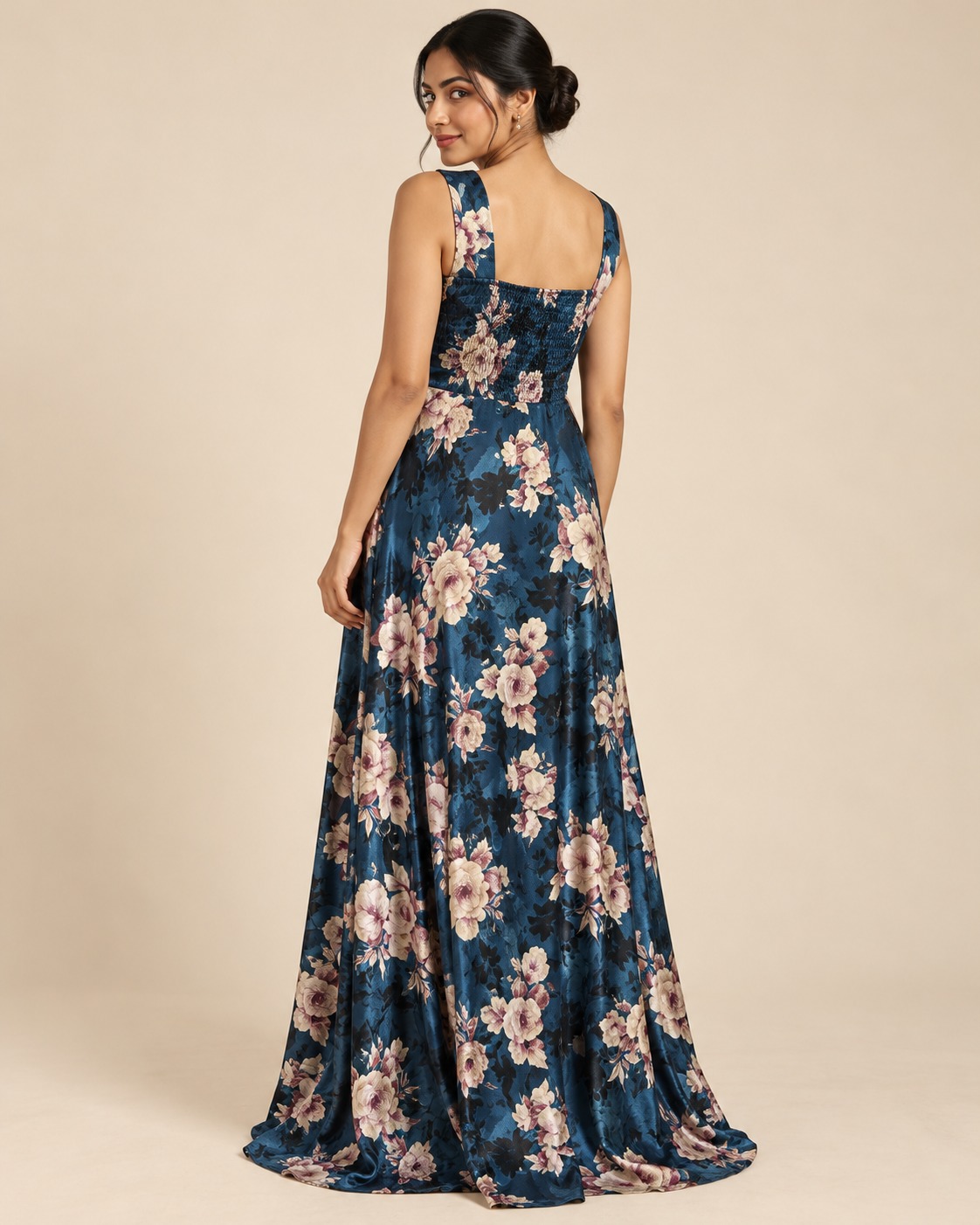 AAVARI Women's Floral Printed Sleeveless V-Neck Flared Maxi Dress